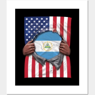 Nicaragua Flag American Flag Ripped - Gift for Nicaraguan From Nicaragua Posters and Art